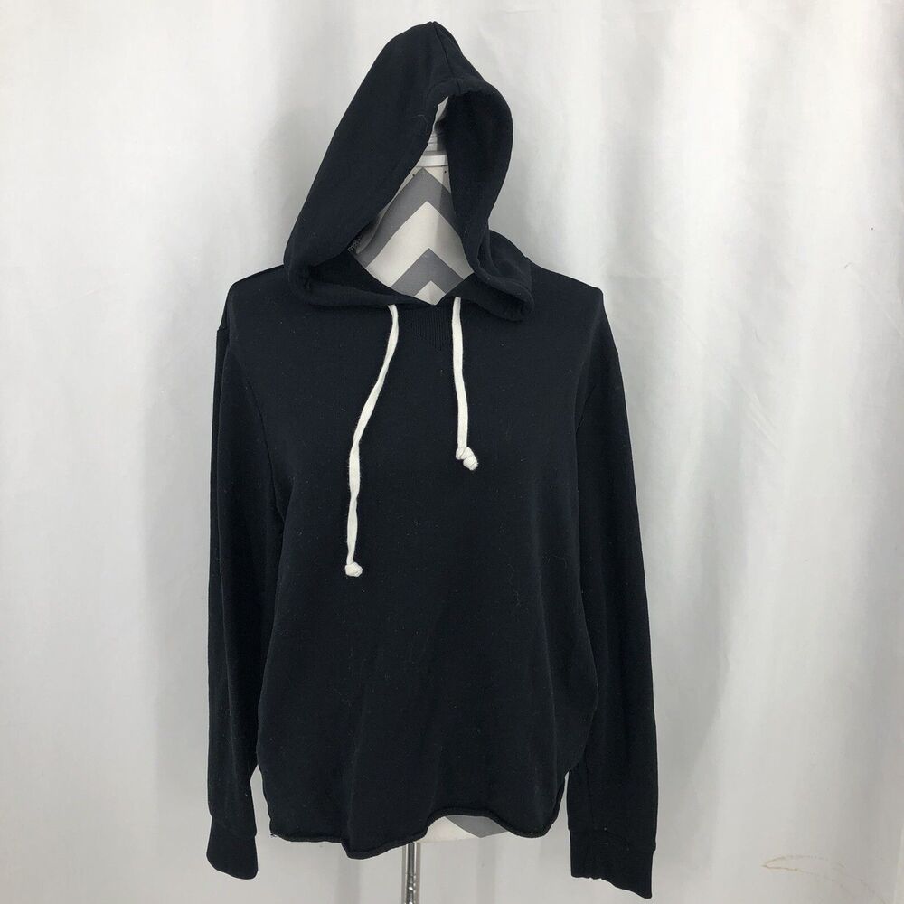 Alternative Day Off Cutoff Crop Hoodie Black Fleece Backed French Terry Large